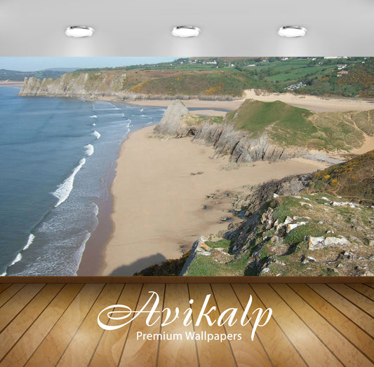 Avikalp Exclusive Awi6571 Three Cliffs Bay Nature Full HD Wallpapers for Living room, Hall, Kids Roo