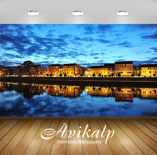 Avikalp Exclusive Awi6582 Town On The River Side Nature Full HD Wallpapers for Living room, Hall, Ki