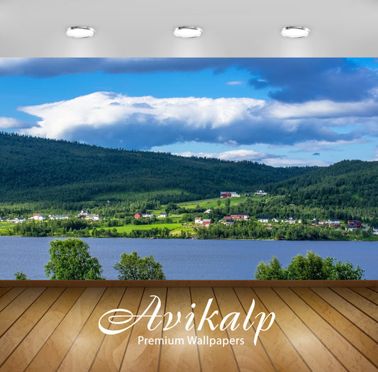 Avikalp Exclusive Awi6583 Town On The River Side Nature Full HD Wallpapers for Living room, Hall, Ki