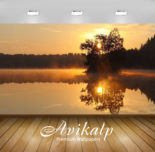 Avikalp Exclusive Awi6614 Trees In The Foggy Lake At Sunset Nature Full HD Wallpapers for Living roo