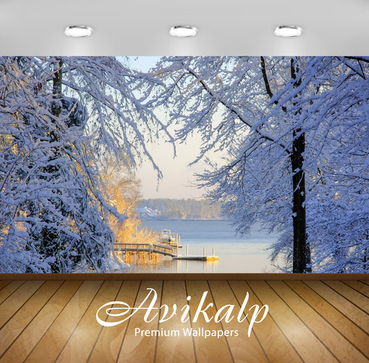 Avikalp Exclusive Awi6641 Warm Sun Reflected On The Snowy Trees By The Lake Nature Full HD Wallpaper