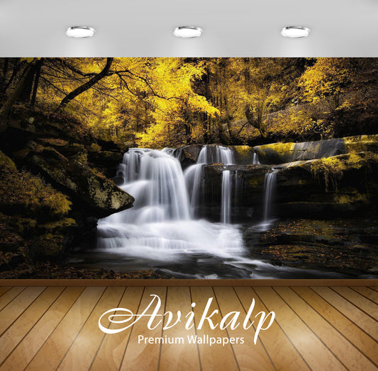 Avikalp Exclusive Awi6658 Waterfall In The Autumn Woods Nature Full HD Wallpapers for Living room, H
