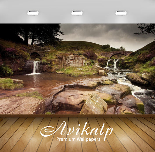 Avikalp Exclusive Awi6666 Waterfall On Rocky River Nature Full HD Wallpapers for Living room, Hall,