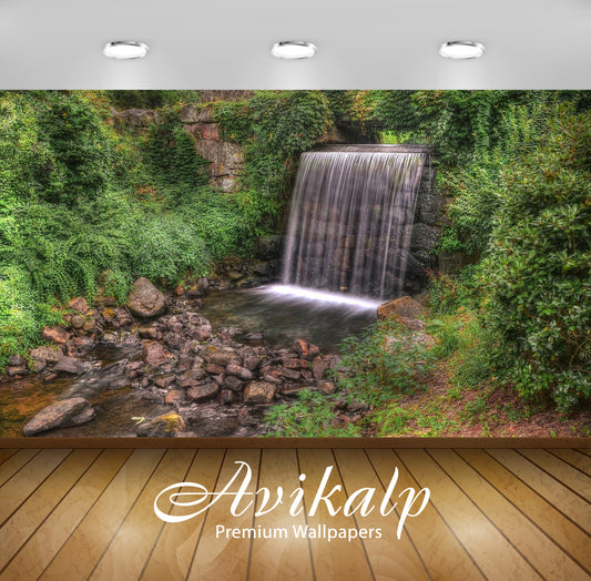 Avikalp Exclusive Awi6667 Waterfall On Rocky River Nature Full HD Wallpapers for Living room, Hall,
