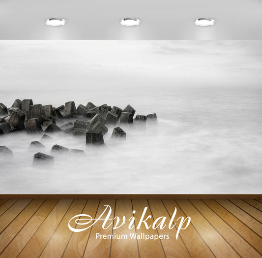 Avikalp Exclusive Awi6678 Waves Over The Breakwater Nature Full HD Wallpapers for Living room, Hall,
