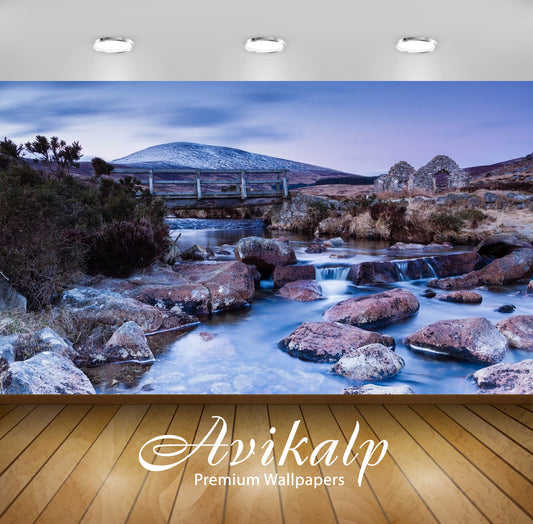 Avikalp Exclusive Awi6729 Wooden Bridge Above The Rocky River Nature Full HD Wallpapers for Living r