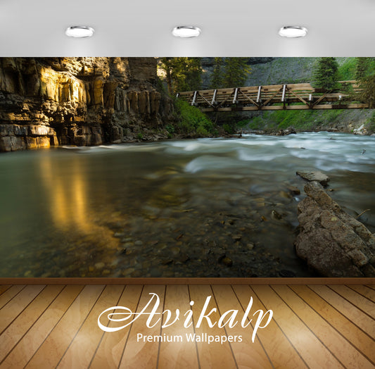 Avikalp Exclusive Awi6730 Wooden Bridge Across The River Nature Full HD Wallpapers for Living room,