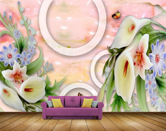 Avikalp MWZ0001 White Tulips Purple Flowers Butterflies HD Wallpaper