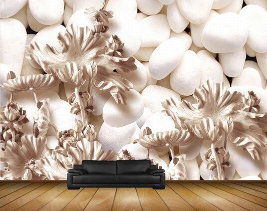 Avikalp MWZ0002 White Stones Flowers HD Wallpaper