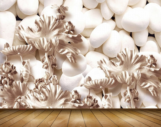 Avikalp MWZ0002 White Stones Flowers 3D HD Wallpaper