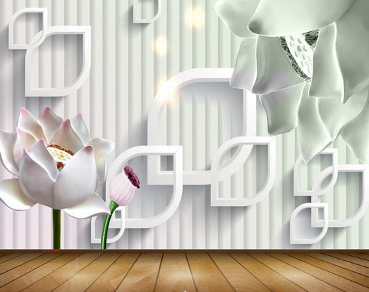 Avikalp MWZ0003 White Purple Flowers 3D HD Wallpaper