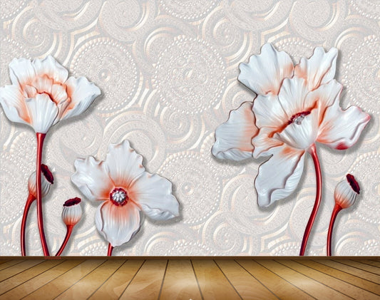 Avikalp MWZ0004 White Pink Flowers 3D HD Wallpaper