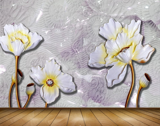 Avikalp MWZ0005 White Yellow Flowers 3D HD Wallpaper