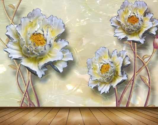 Avikalp MWZ0007 White Pink Flowers 3D HD Wallpaper