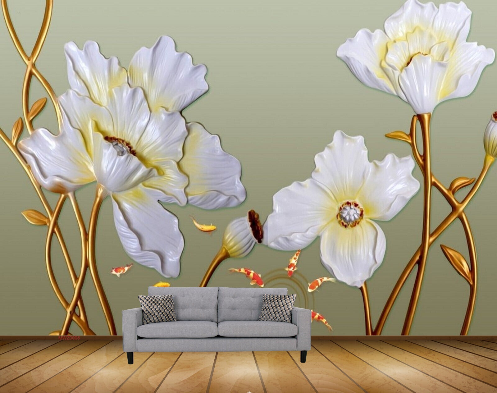 Avikalp MWZ0008 White Flowers Fishes 3D HD Wallpaper Avikalp MWZ0008 White Flowers Fishes 3D HD Wallpaper