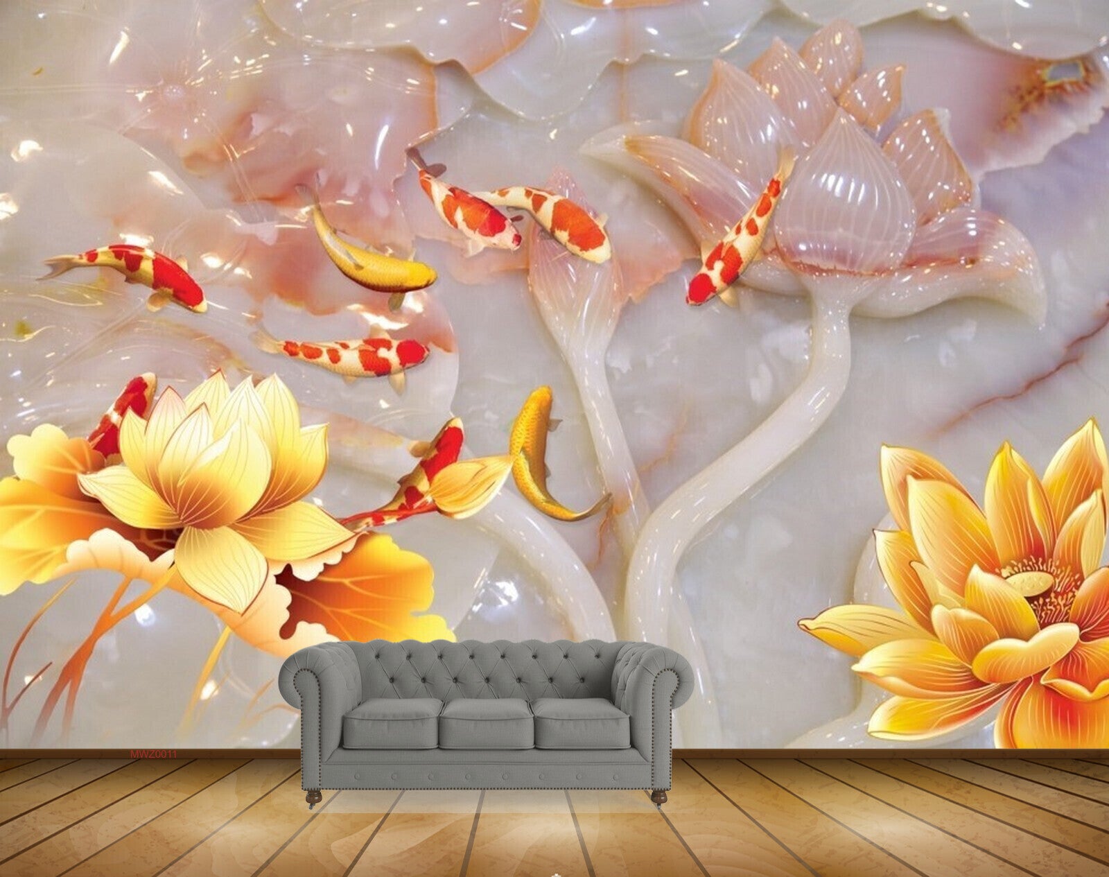 Avikalp MWZ0011 Pink Orange Flowers Fishes HD Wallpaper Avikalp MWZ0011 Pink Orange Flowers Fishes HD Wallpaper