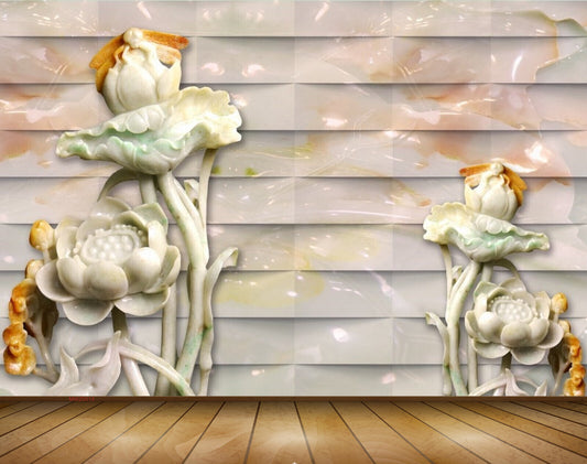 Avikalp MWZ0013 White Orange Flowers 3D HD Wallpaper