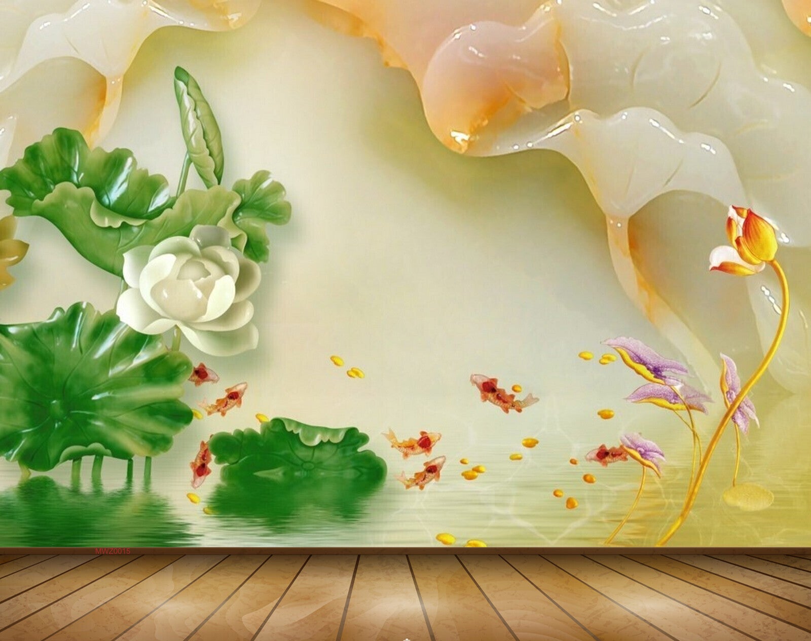 Avikalp MWZ0015 White Flowers Orange Tulips Fishes Leaves 3D HD Wallpaper Avikalp MWZ0015 White Flowers Orange Tulips Fishes Leaves 3D HD Wallpaper