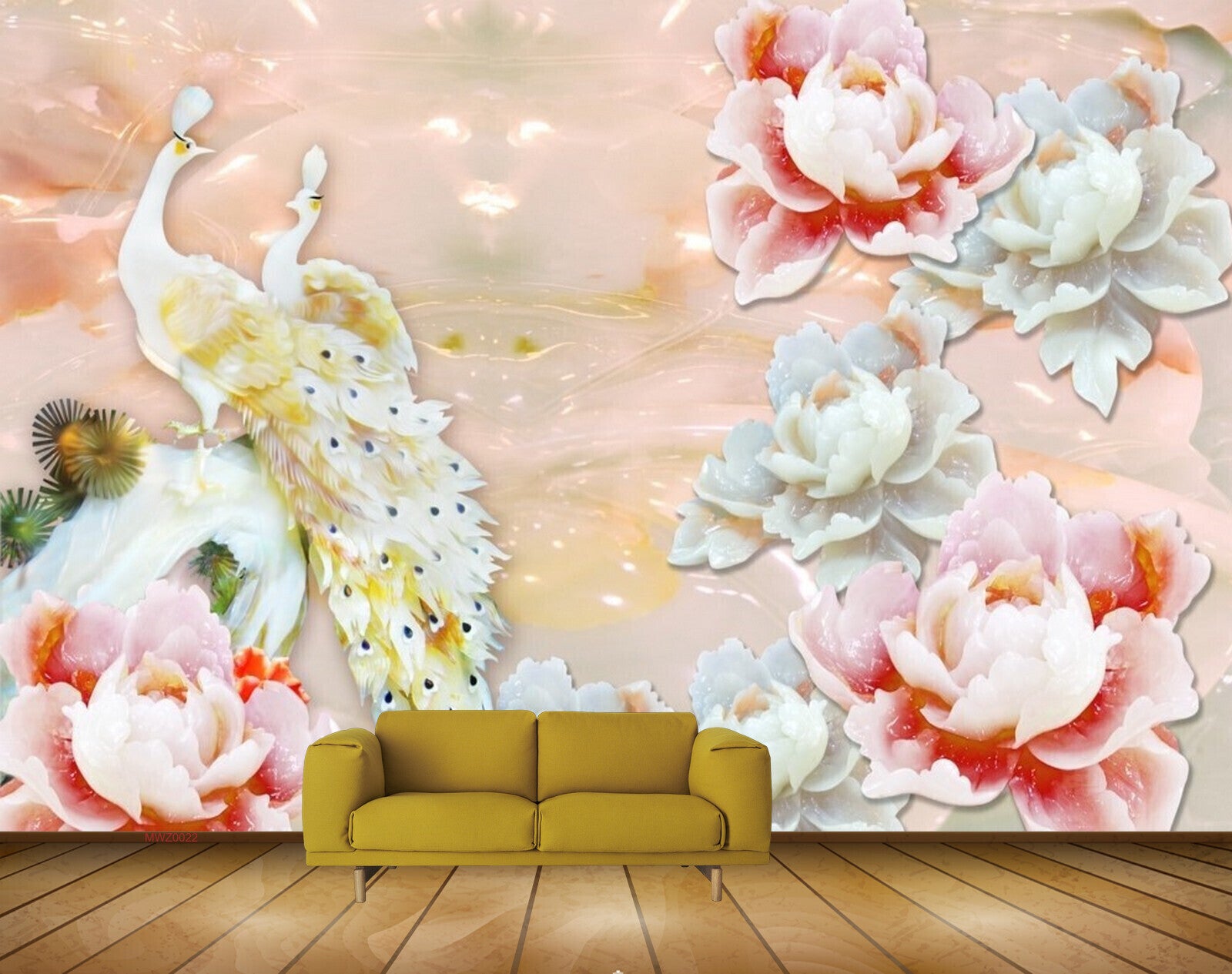 Avikalp MWZ0022 White Pink Flowers Peacocks 3D HD Wallpaper Avikalp MWZ0022 White Pink Flowers Peacocks 3D HD Wallpaper