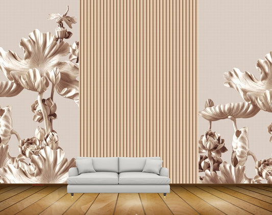 Avikalp MWZ0024 Silver Flowers Leaves HD Wallpaper