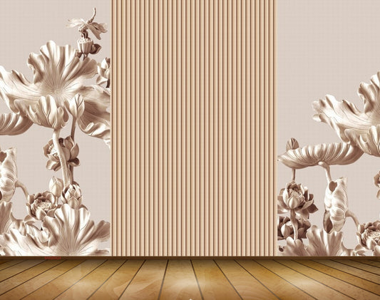 Avikalp MWZ0024 Silver Flowers Leaves 3D HD Wallpaper