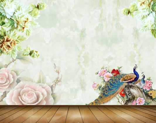 Avikalp MWZ0029 Peacocks Flowers Plants 3D HD Wallpaper