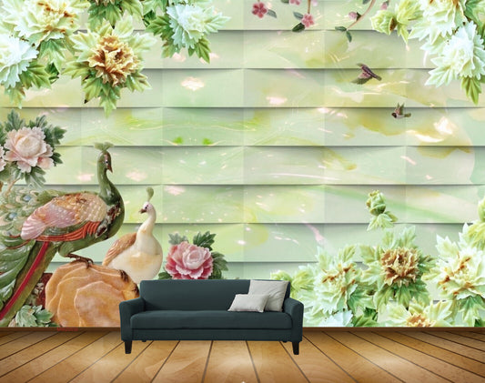 Avikalp MWZ0030 Peacocks Flowers Birds Plants HD Wallpaper