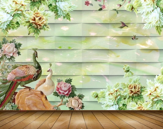 Avikalp MWZ0030 Peacocks Flowers Birds Plants 3D HD Wallpaper