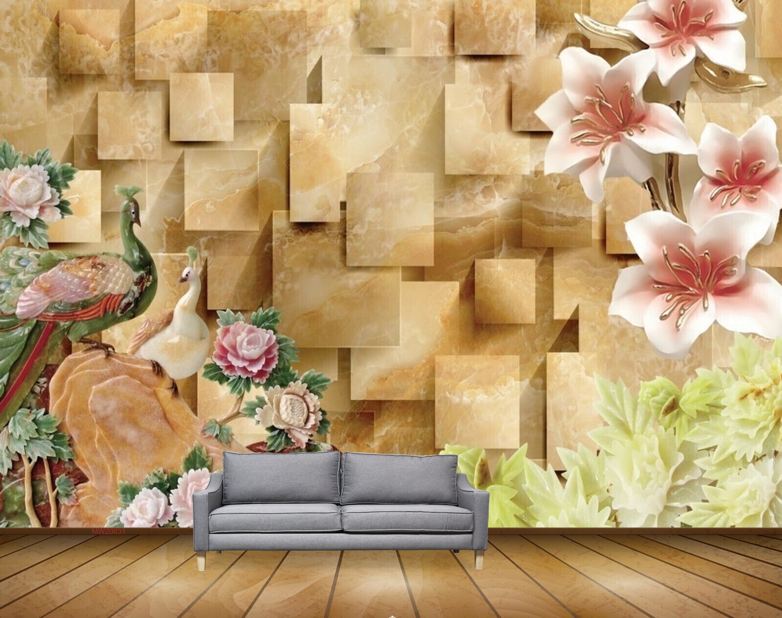 Avikalp MWZ0031 Peacocks Flowers Leaves Plants 3D HD Wallpaper Avikalp MWZ0031 Peacocks Flowers Leaves Plants 3D HD Wallpaper