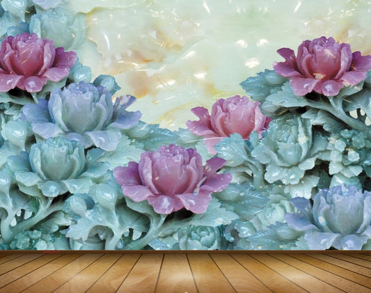 Avikalp MWZ0034 Pink Blue Flowers 3D HD Wallpaper