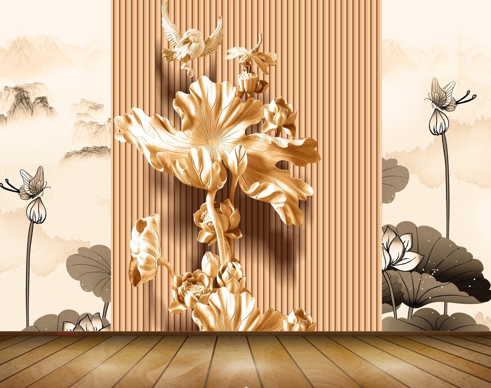 Avikalp MWZ0035 Reddish Flowers Butterflies Leaves 3D HD Wallpaper Avikalp MWZ0035 Reddish Flowers Butterflies Leaves 3D HD Wallpaper