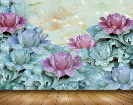 Avikalp MWZ0036 Pink Blue Flowers 3D HD Wallpaper