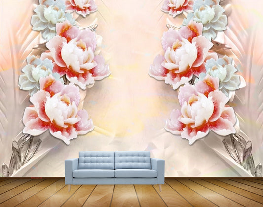 Avikalp MWZ0038 White Pink Red Flowers HD Wallpaper