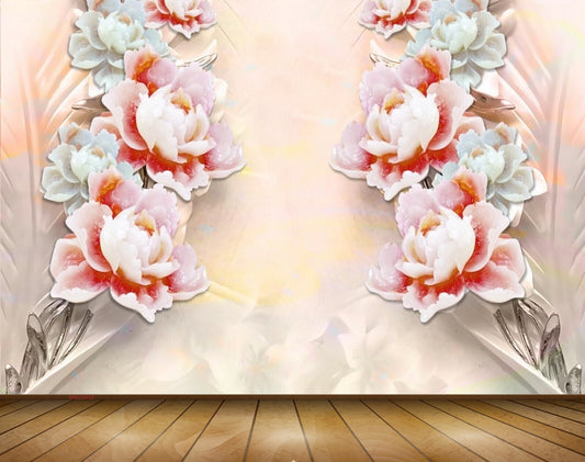 Avikalp MWZ0038 White Pink Red Flowers 3D HD Wallpaper