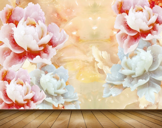 Avikalp MWZ0039 White Pink Red Flowers 3D HD Wallpaper