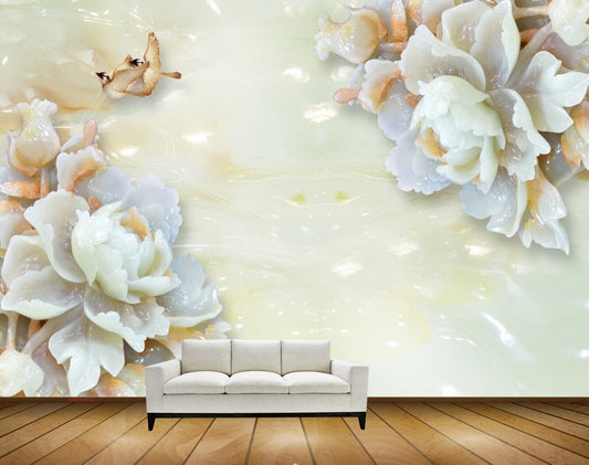 Avikalp MWZ0040 White Pink Flowers Birds HD Wallpaper