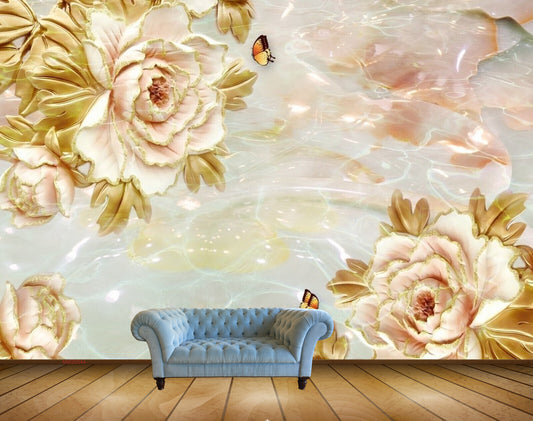 Avikalp MWZ0044 White Pink Flowers Butterflies HD Wallpaper