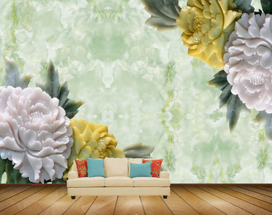 Avikalp MWZ0045 White Yellow Flowers Leaves HD Wallpaper