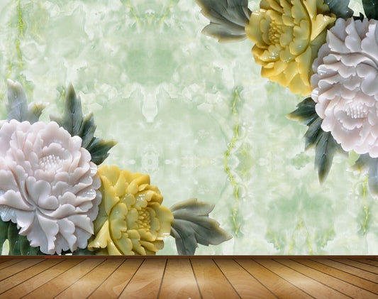 Avikalp MWZ0045 White Yellow Flowers Leaves 3D HD Wallpaper