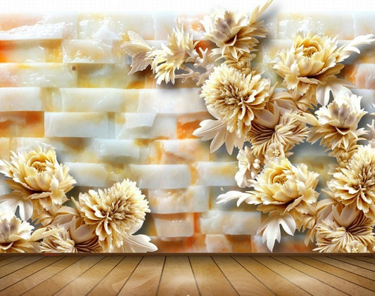 Avikalp MWZ0047 White Orange Flowers Butterflies 3D HD Wallpaper