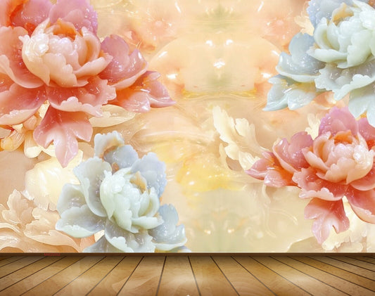 Avikalp MWZ0052 Peach White Flowers 3D HD Wallpaper