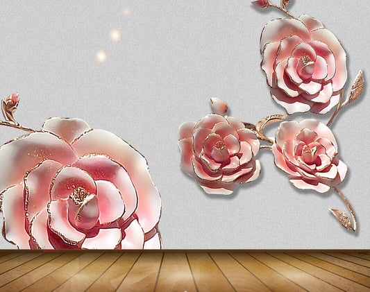 Avikalp MWZ0053 Pink White Flowers 3D HD Wallpaper