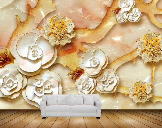 Avikalp MWZ0059 White Yellow Oange Flowers HD Wallpaper