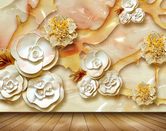 Avikalp MWZ0059 White Yellow Oange Flowers 3D HD Wallpaper