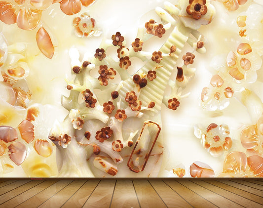 Avikalp MWZ0063 Orange White Coffee Flowers 3D HD Wallpaper