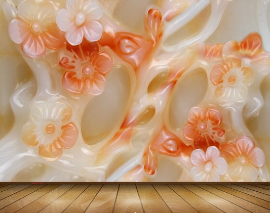 Avikalp MWZ0067 White Peach Flowers 3D HD Wallpaper