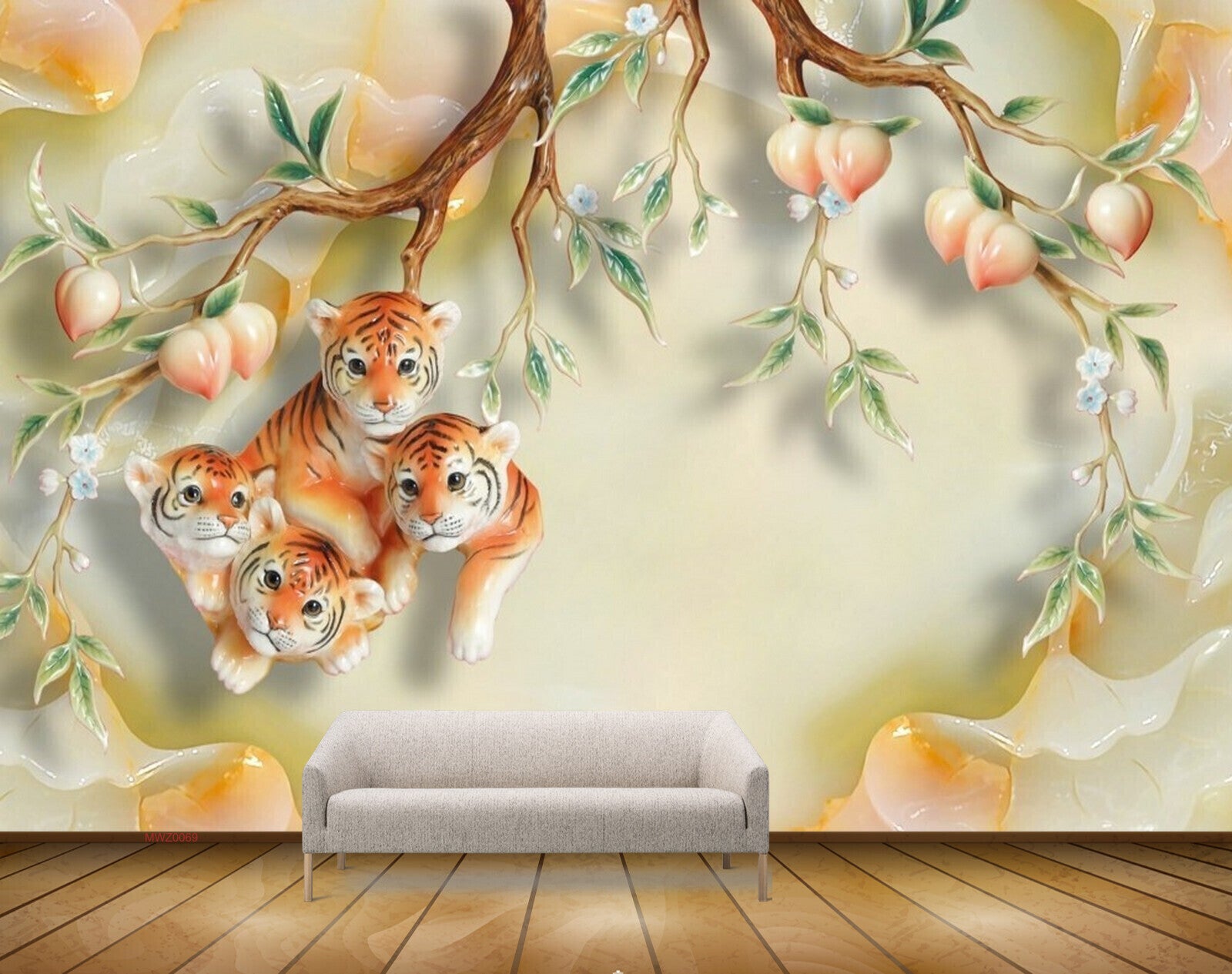 Avikalp MWZ0069 Tigers Branches Leaves Flowers HD Wallpaper Avikalp MWZ0069 Tigers Branches Leaves Flowers HD Wallpaper