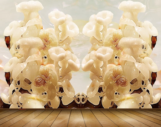 Avikalp MWZ0070 White Orange Flowers Butterflies 3D HD Wallpaper