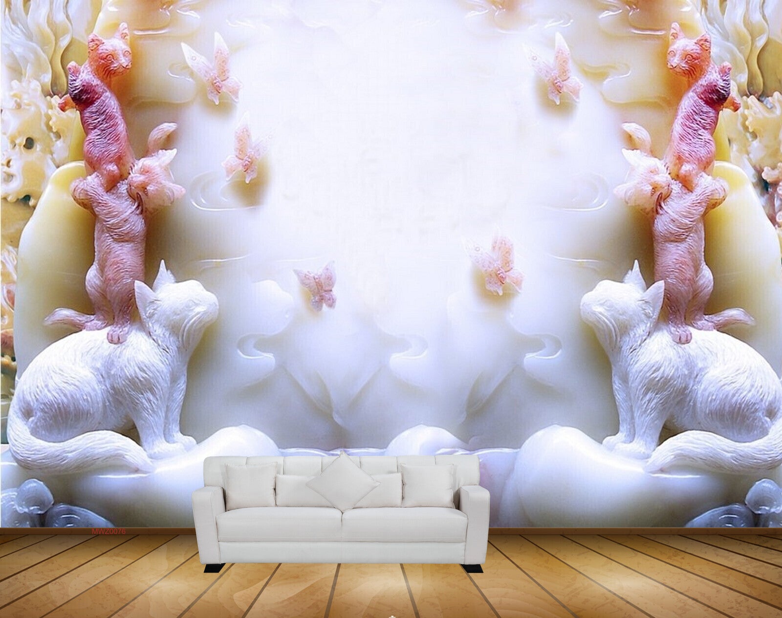 Avikalp MWZ0076 White Pink Cats Butterflies HD Wallpaper Avikalp MWZ0076 White Pink Cats Butterflies HD Wallpaper