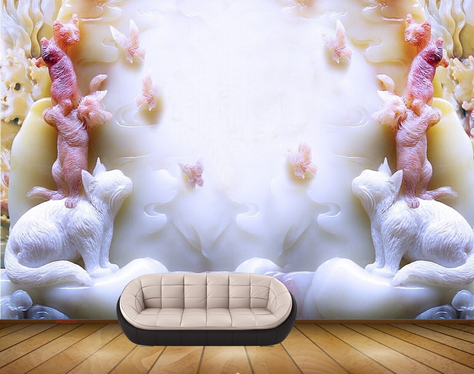 Avikalp MWZ0076 White Pink Cats Butterflies 3D HD Wallpaper Avikalp MWZ0076 White Pink Cats Butterflies 3D HD Wallpaper